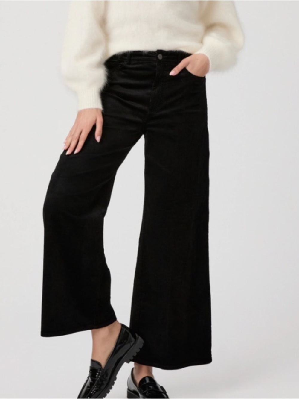 PAIGE Harper ankle wide leg velvet corduroy pants black size 24